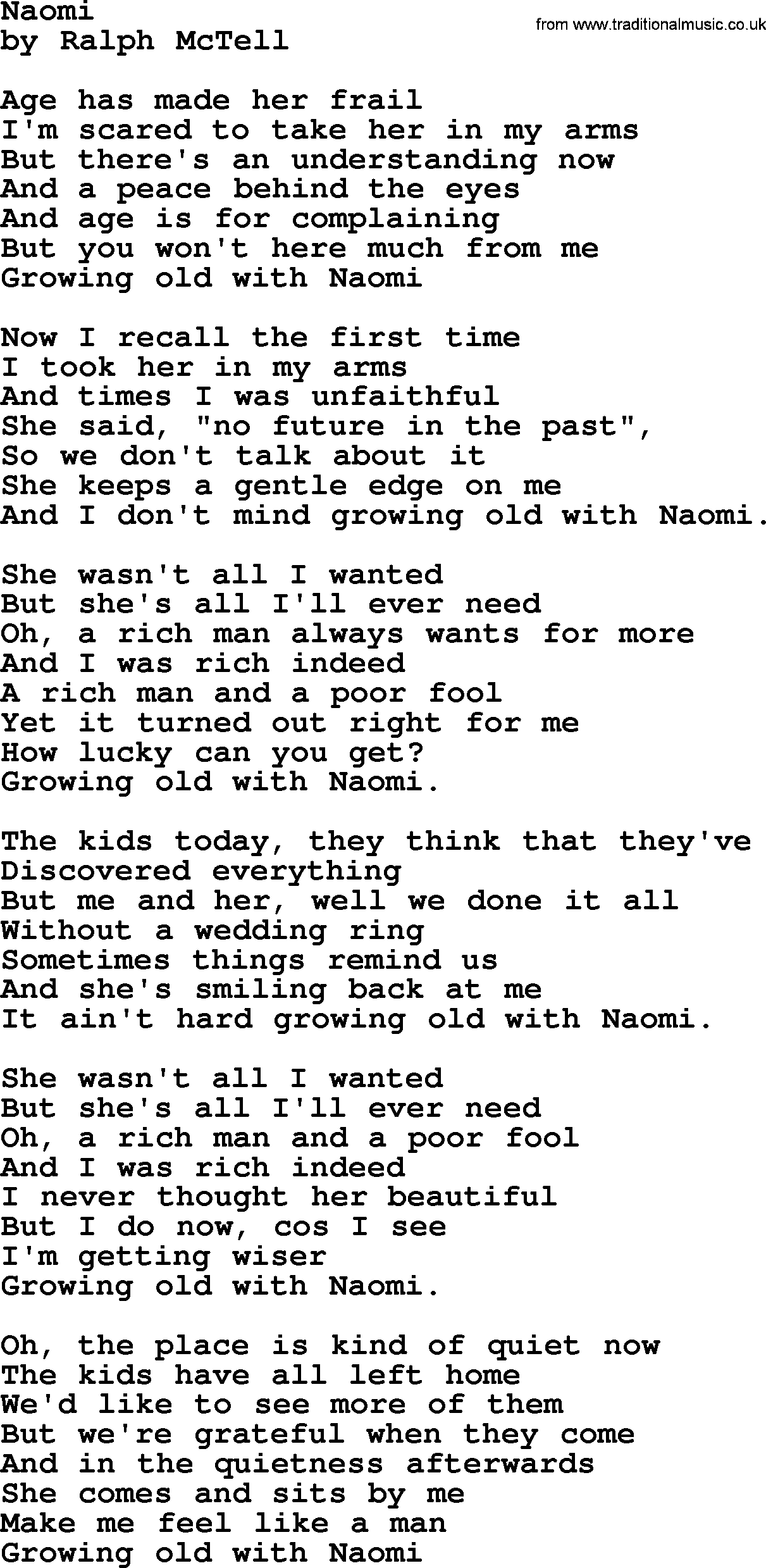 Ralph McTell Song: Naomi, lyrics