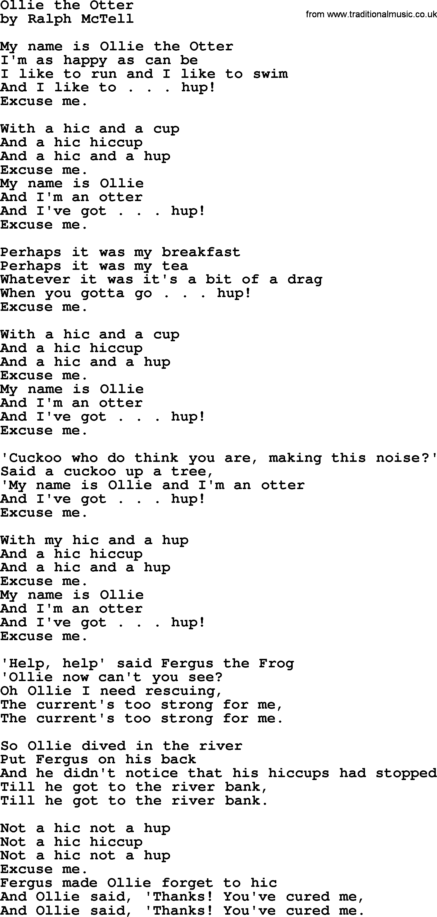 Ralph McTell Song: Ollie The Otter, lyrics