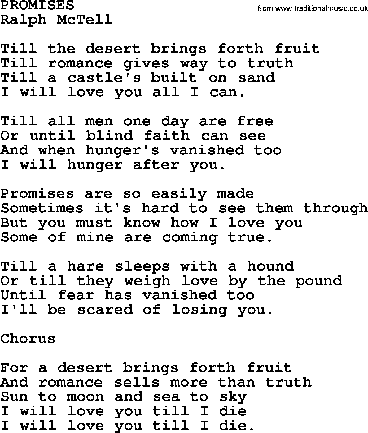 Ralph McTell Song: Promises, lyrics