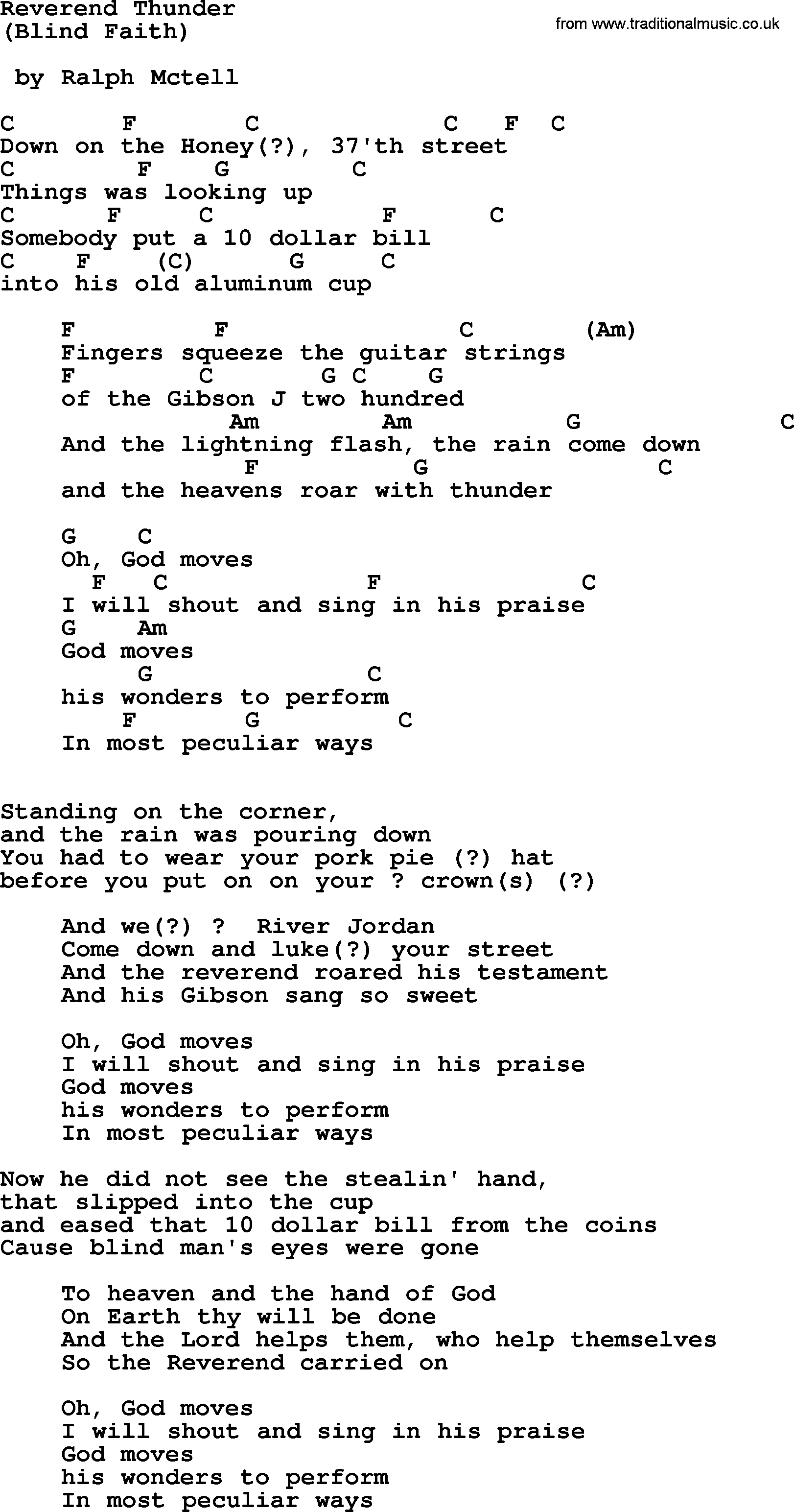 Ralph McTell Song: Reverend Thunder, lyrics and chords