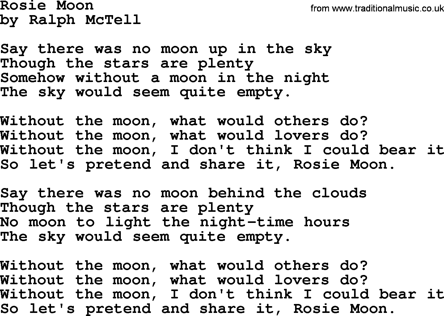Ralph McTell Song: Rosie Moon, lyrics
