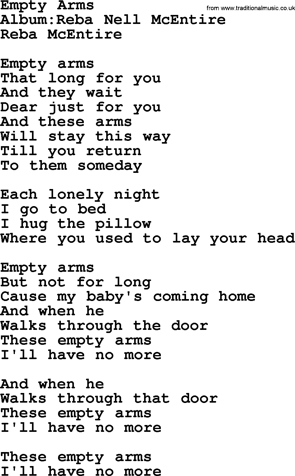 Reba McEntire song: Empty Arms lyrics