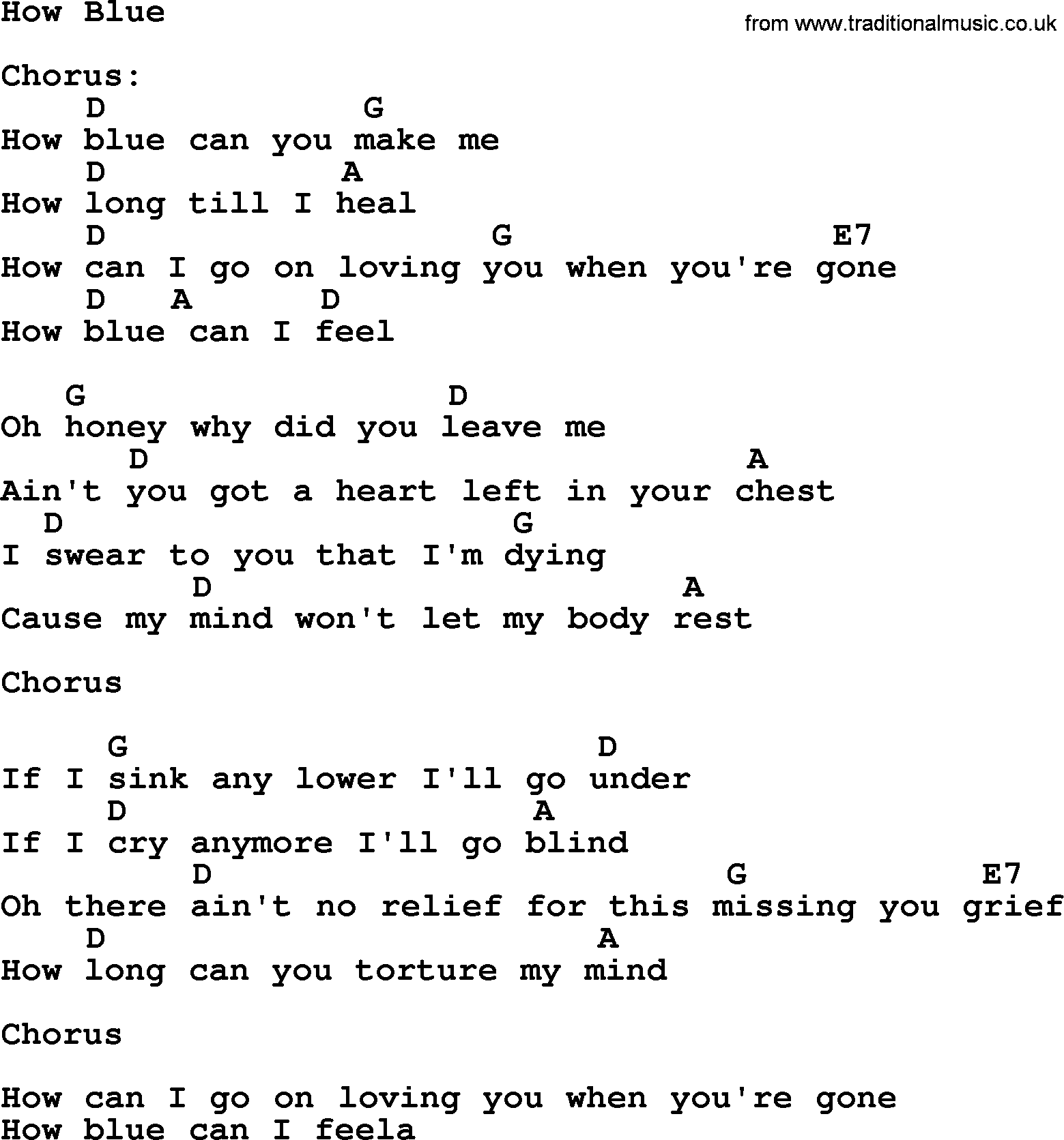 Reba McEntire song: How Blue, lyrics and chords