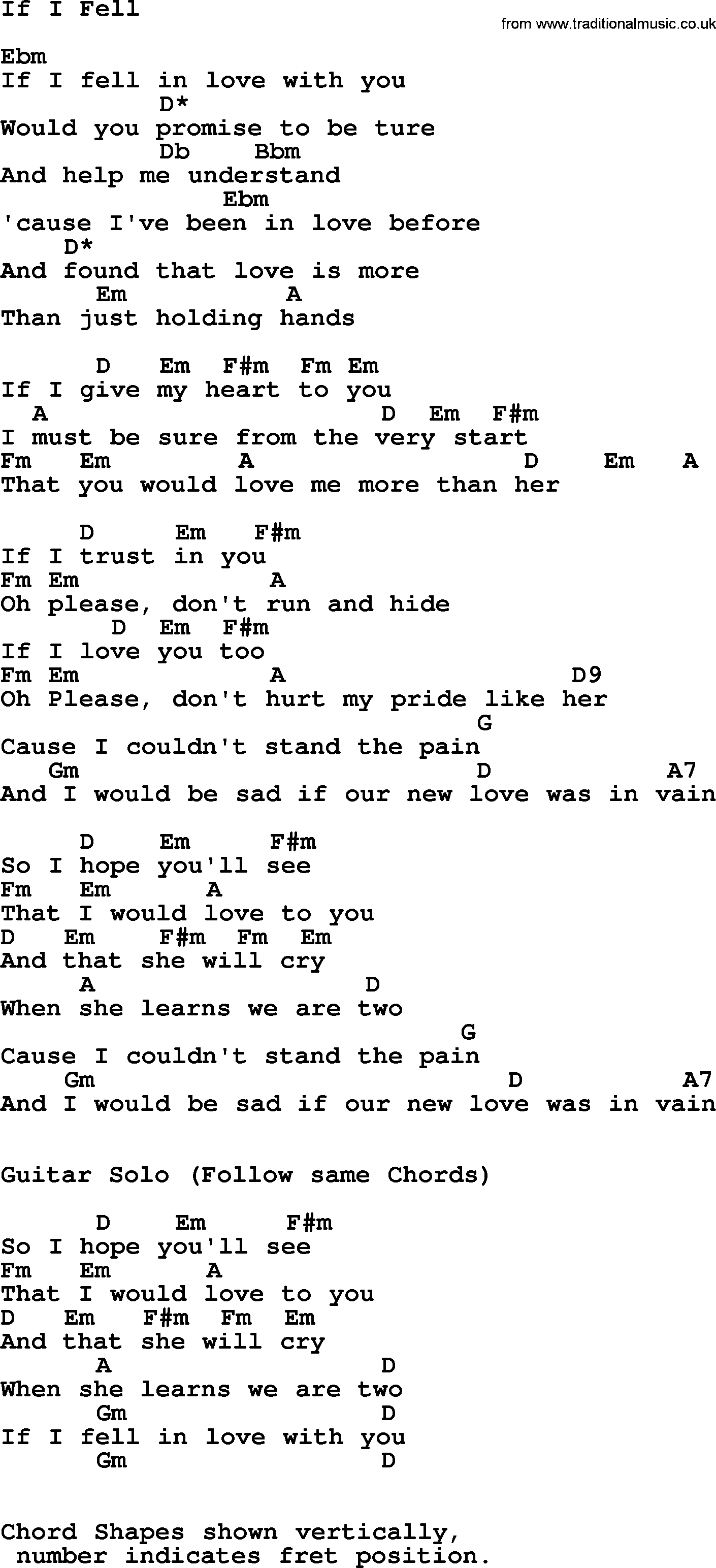 Reba McEntire song: If I Fell, lyrics and chords