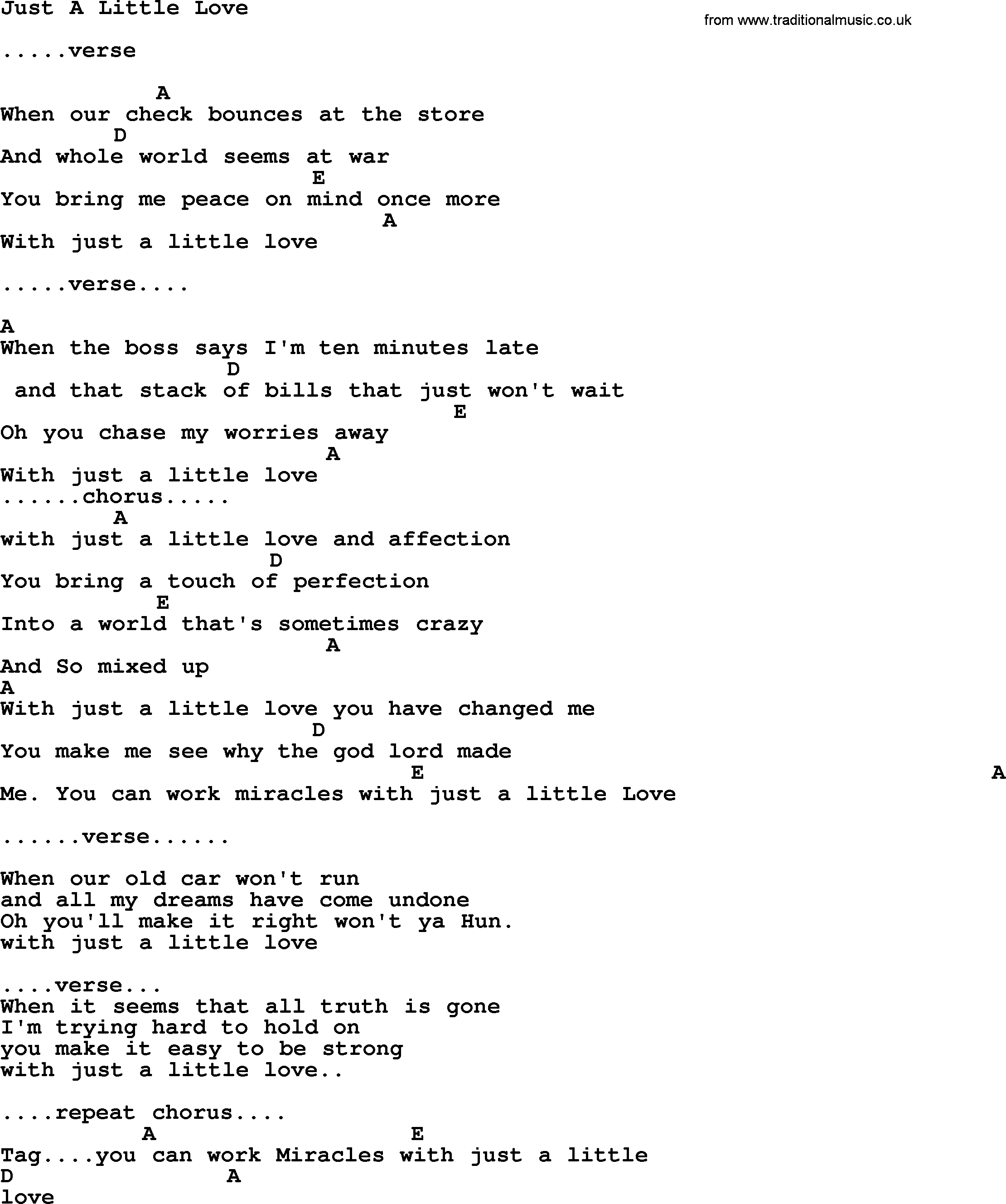 Reba McEntire song: Just A Little Love, lyrics and chords