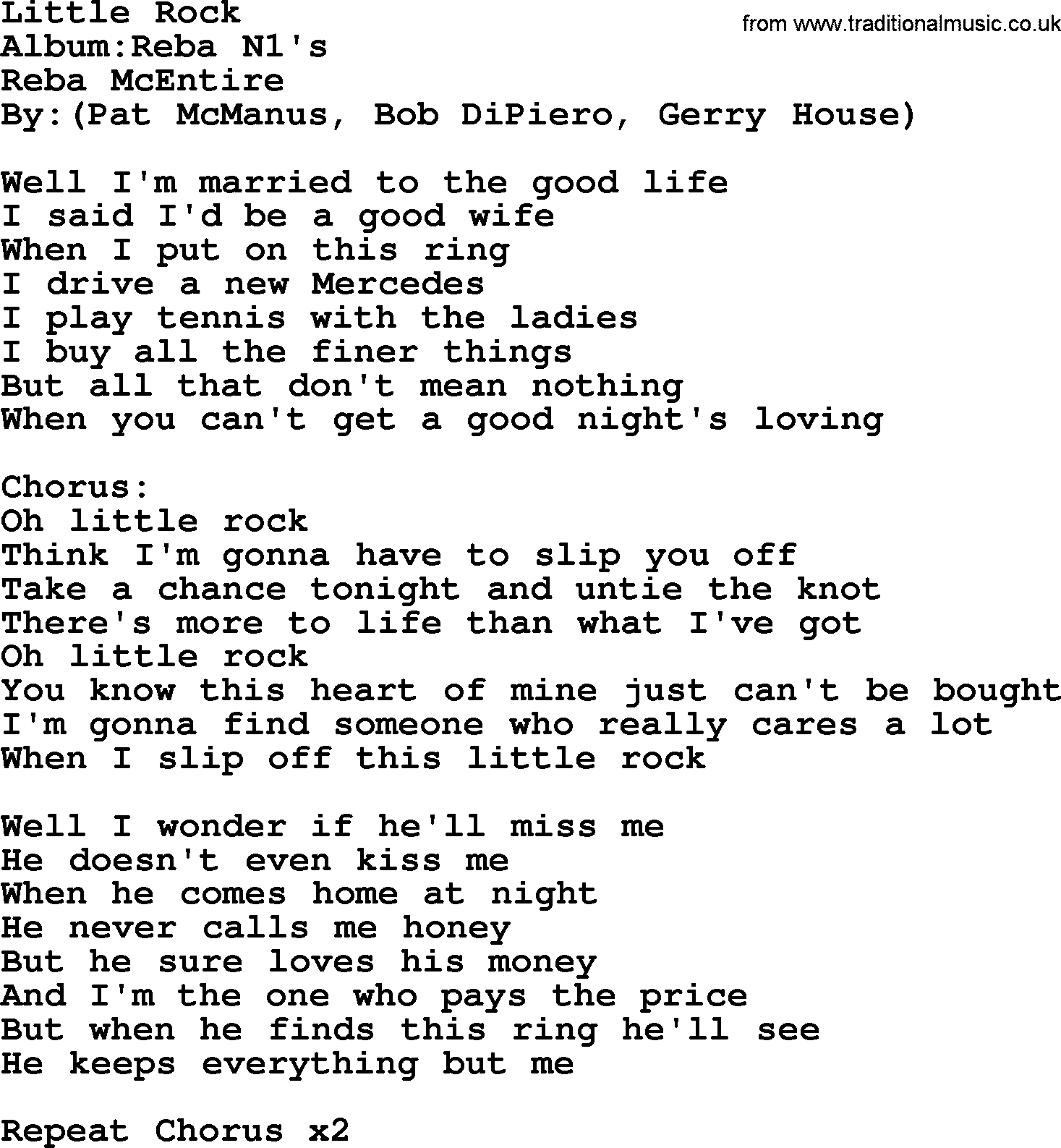 Reba McEntire song: Little Rock lyrics