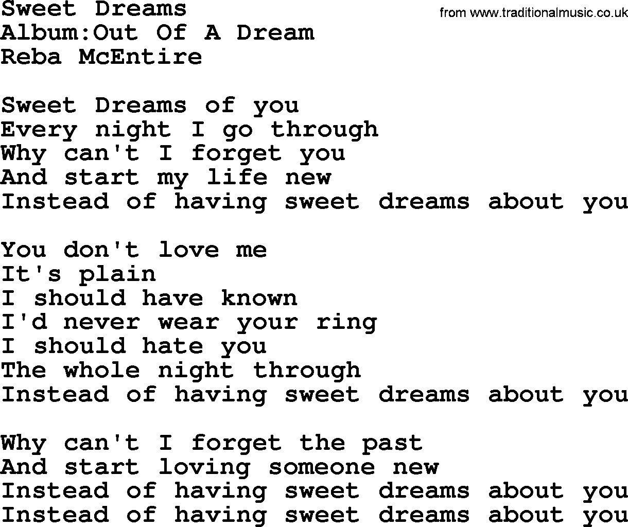Reba McEntire song: Sweet Dreams lyrics