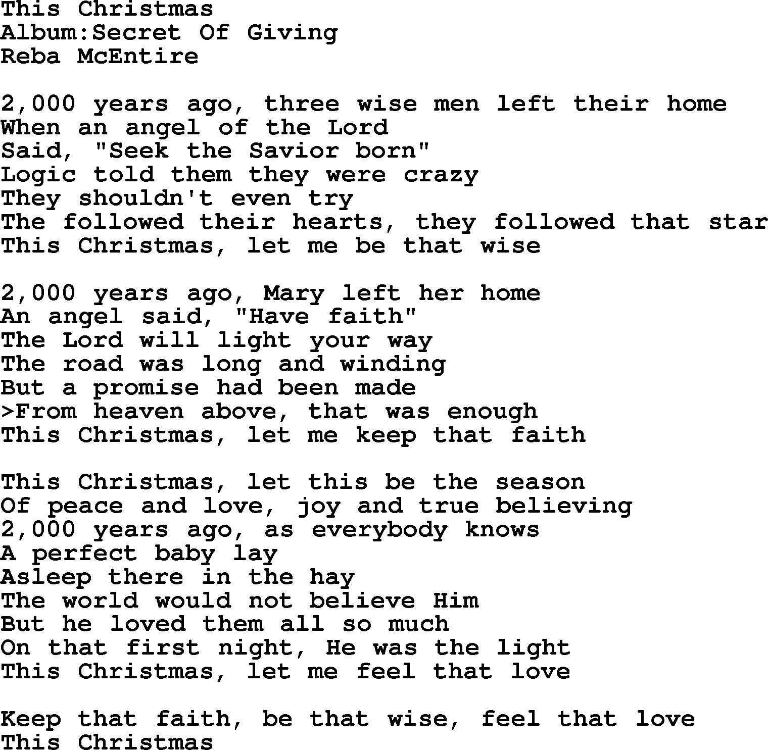 Reba McEntire song: This Christmas lyrics