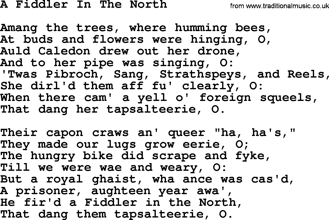 Robert Burns Songs & Lyrics: A Fiddler In The North
