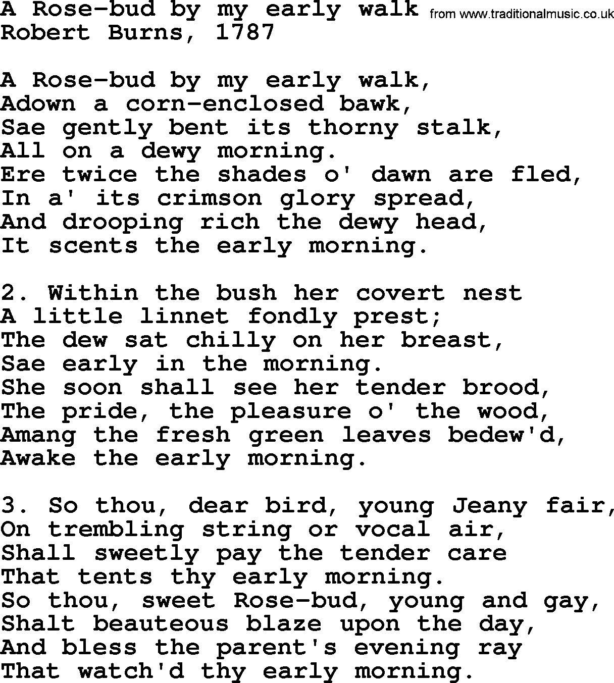 Robert Burns Songs & Lyrics: A Rose-bud By My Early Walk