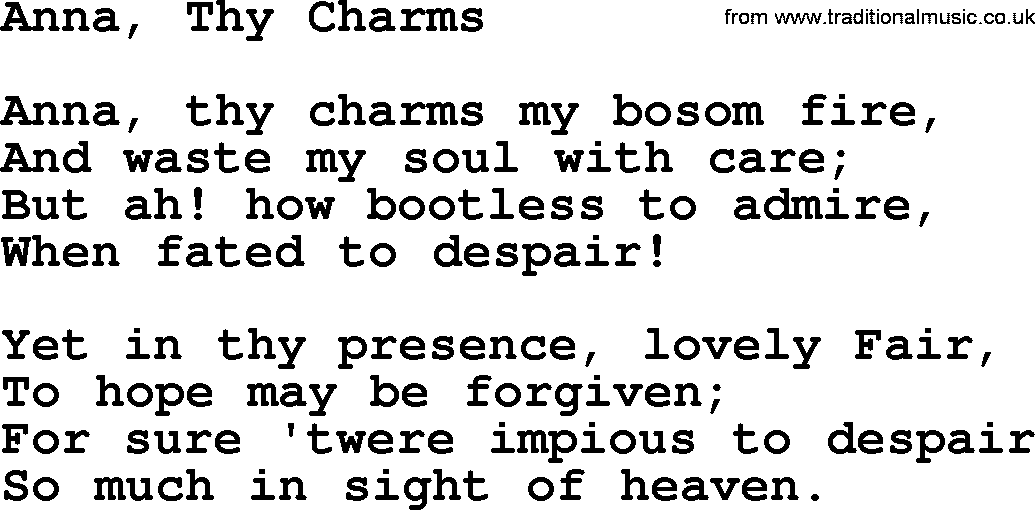 Robert Burns Songs & Lyrics: Anna, Thy Charms