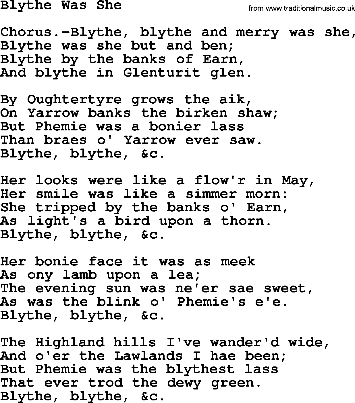 Robert Burns Songs & Lyrics: Blythe Was She