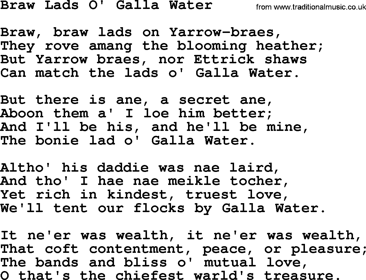 Robert Burns Songs & Lyrics: Braw Lads O' Galla Water