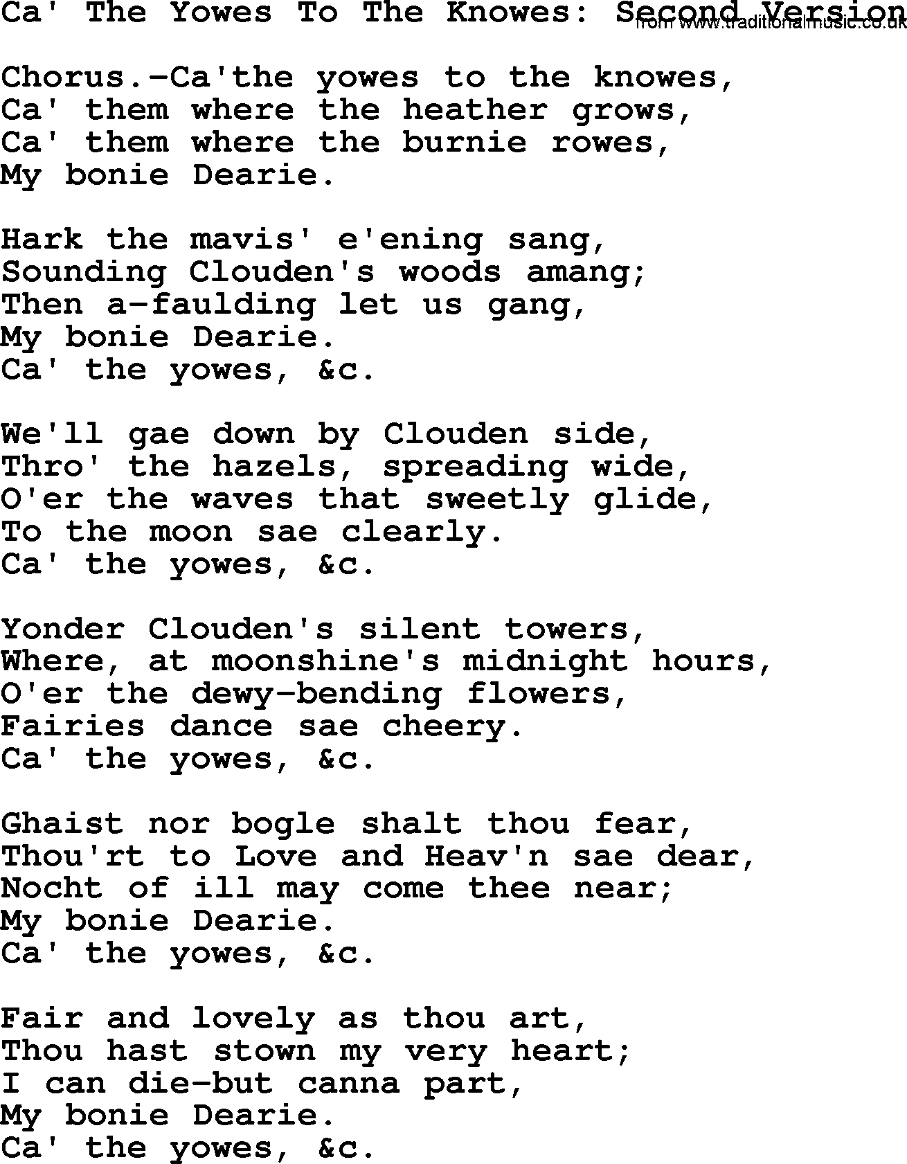 Robert Burns Songs & Lyrics: Ca' The Yowes To The Knowes Second Version