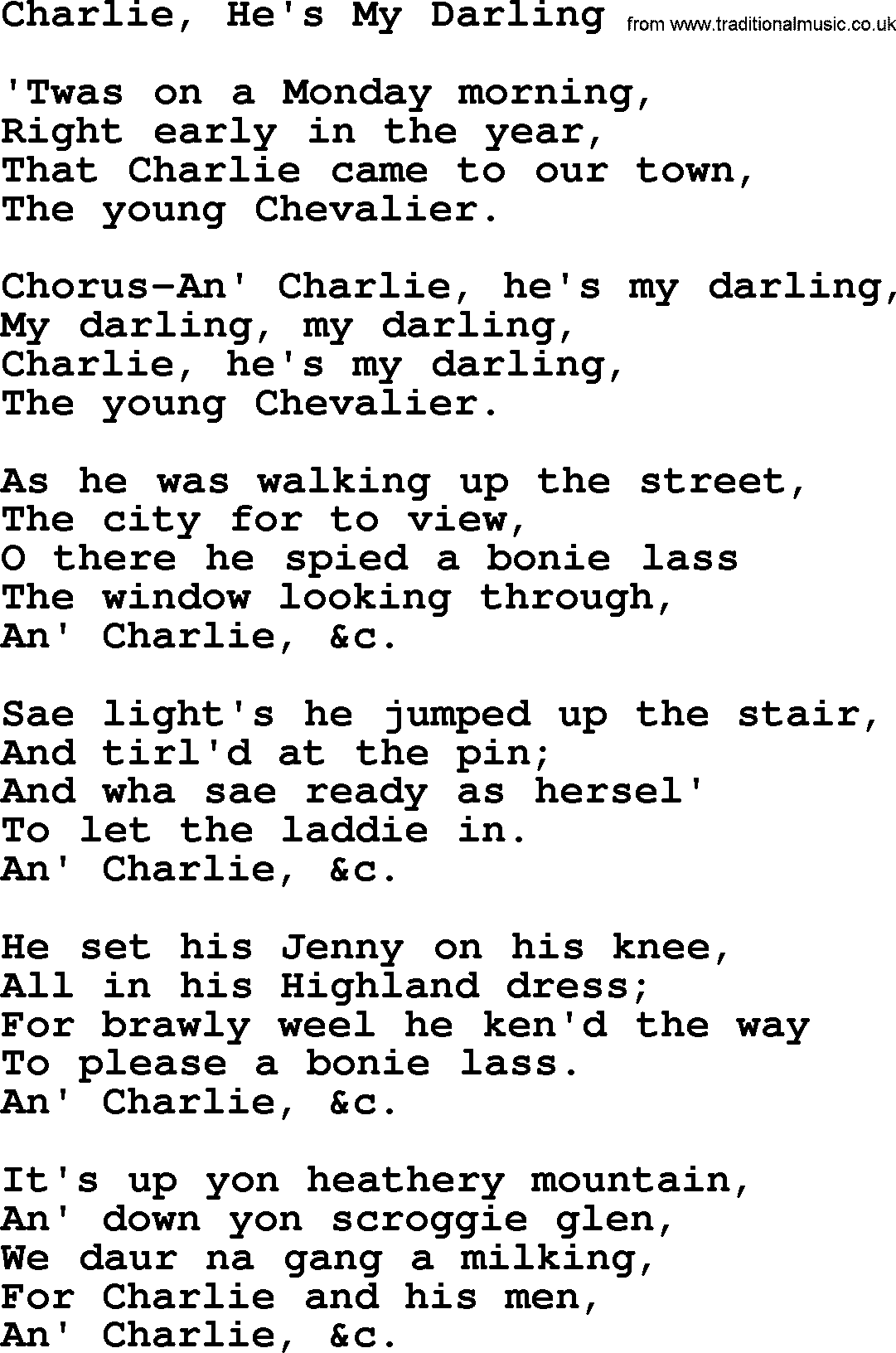 Robert Burns Songs & Lyrics: Charlie, He's My Darling