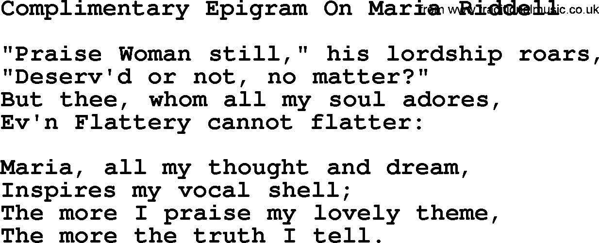Robert Burns Songs & Lyrics: Complimentary Epigram On Maria Riddell