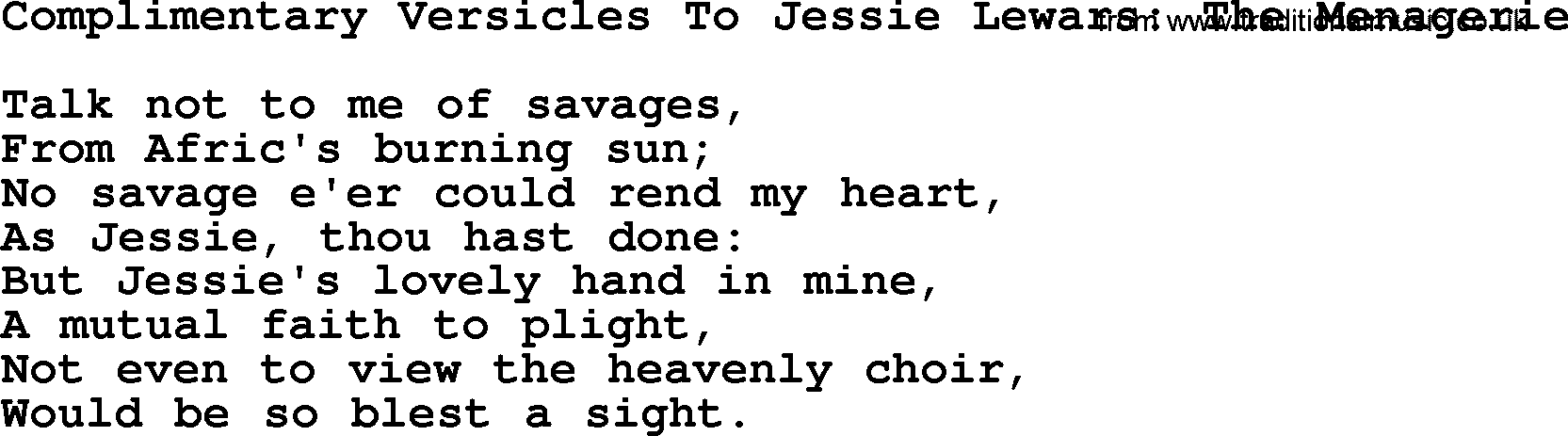 Robert Burns Songs & Lyrics: Complimentary Versicles To Jessie Lewars The Menagerie