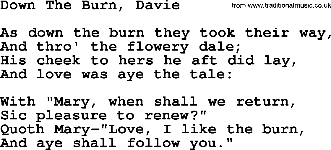 Robert Burns Songs & Lyrics: Down The Burn, Davie