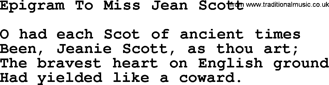 Robert Burns Songs & Lyrics: Epigram To Miss Jean Scott