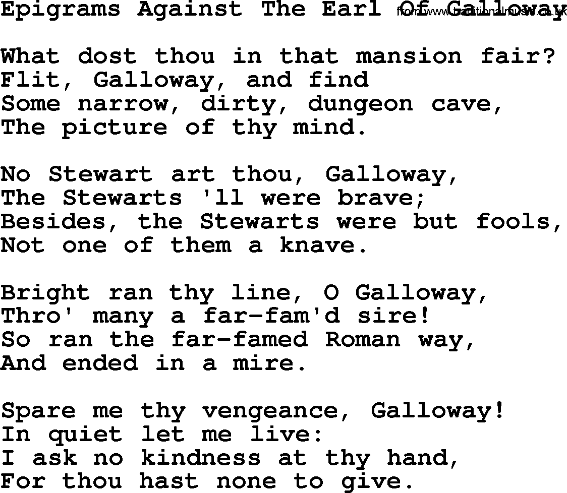 Robert Burns Songs & Lyrics: Epigrams Against The Earl Of Galloway