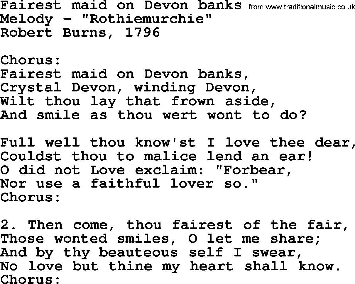 Robert Burns Songs & Lyrics: Fairest Maid On Devon Banks