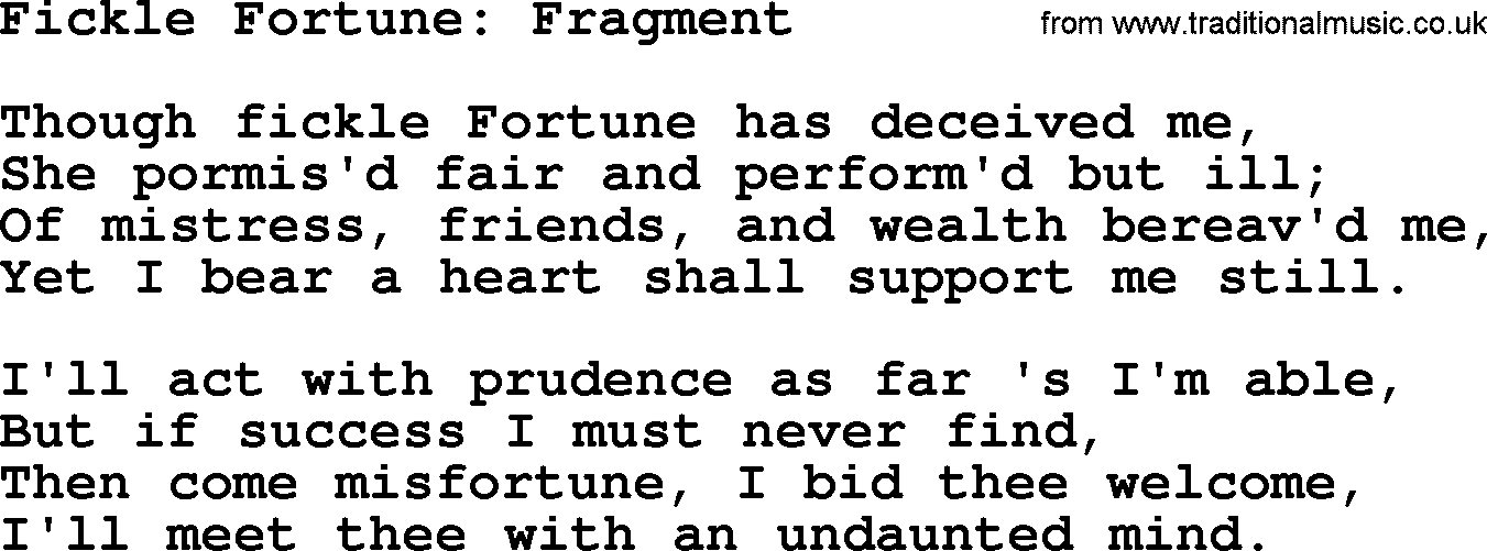 Robert Burns Songs & Lyrics: Fickle Fortune Fragment