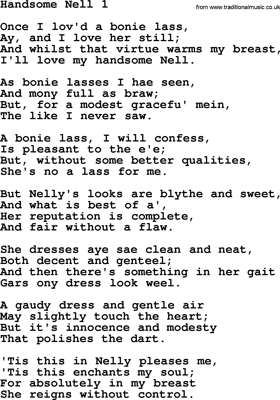 Robert Burns Songs & Lyrics: Handsome Nell 1
