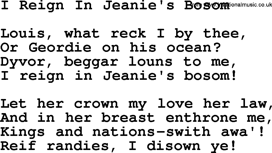 Robert Burns Songs & Lyrics: I Reign In Jeanie's Bosom