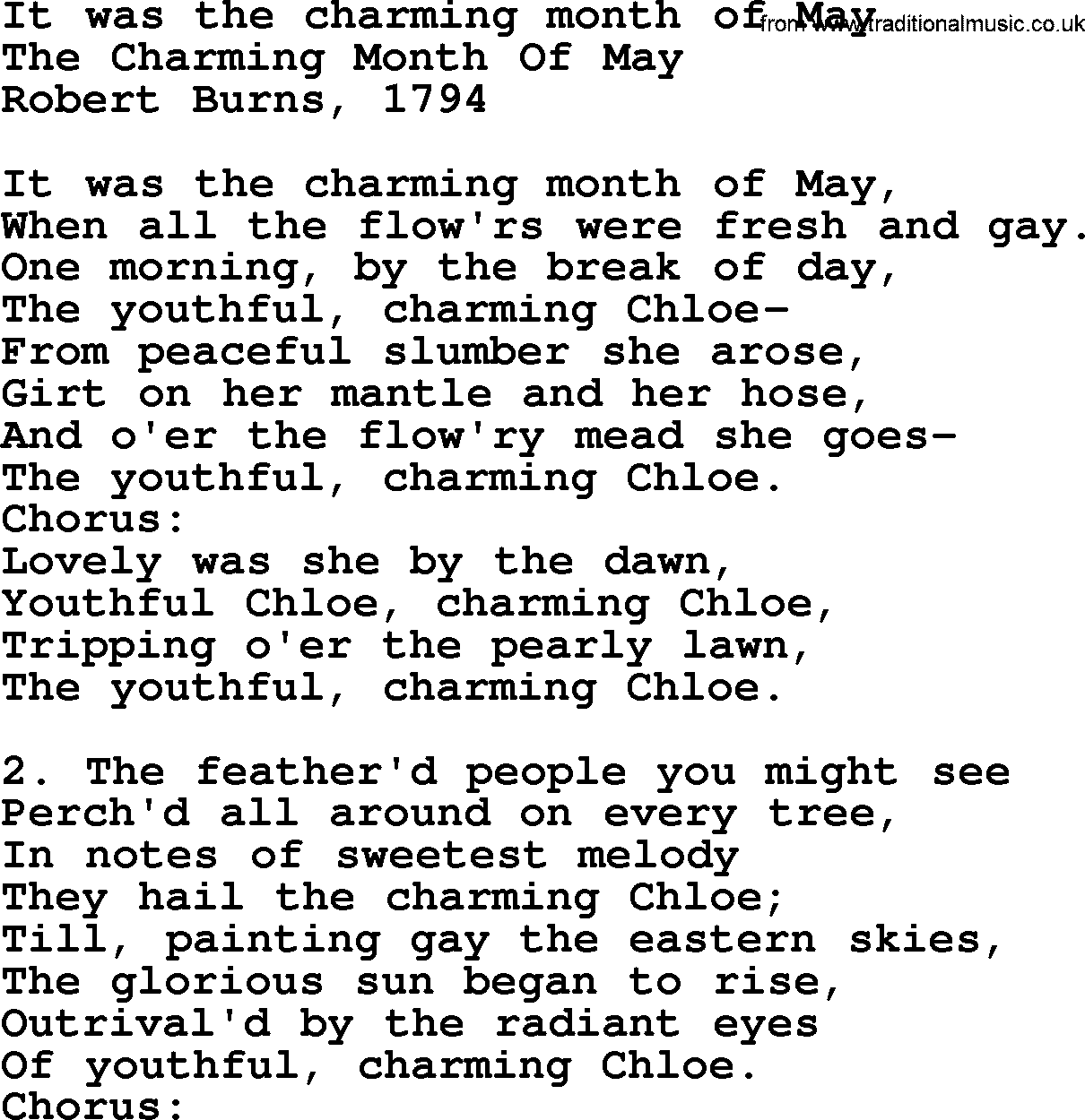 Robert Burns Songs & Lyrics: It Was The Charming Month Of May