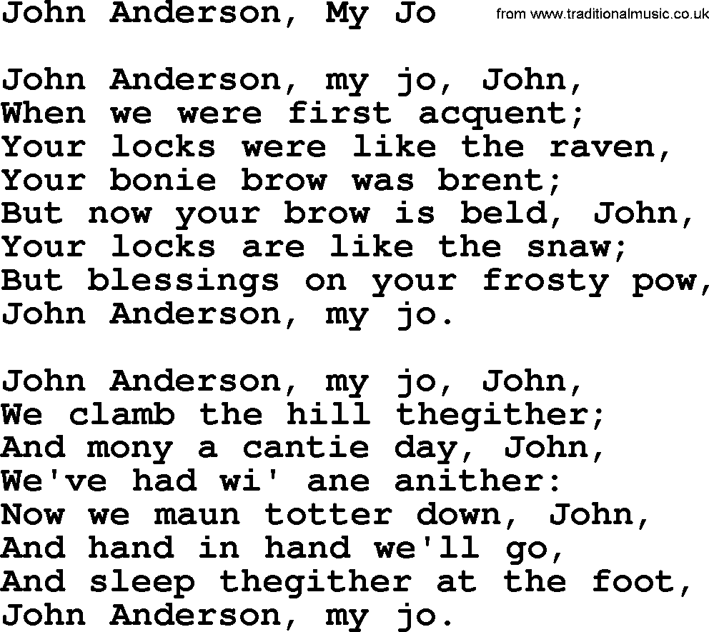 Robert Burns Songs & Lyrics: John Anderson, My Jo