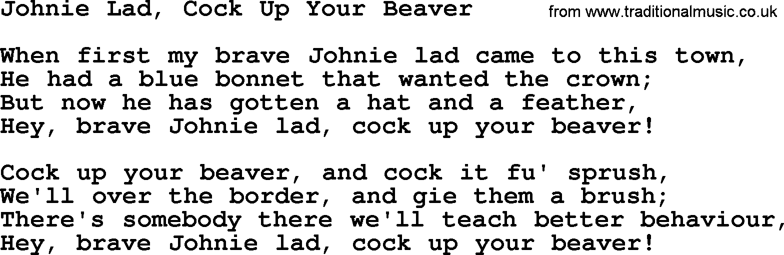 Robert Burns Songs & Lyrics: Johnie Lad, Cock Up Your Beaver