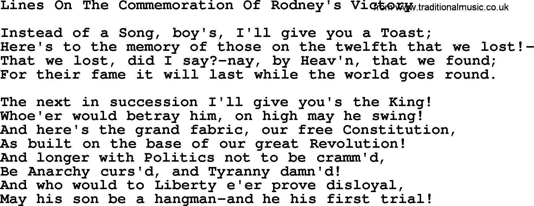 Robert Burns Songs & Lyrics: Lines On The Commemoration Of Rodney's Victory