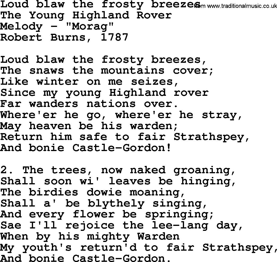 Robert Burns Songs & Lyrics: Loud Blaw The Frosty Breezes