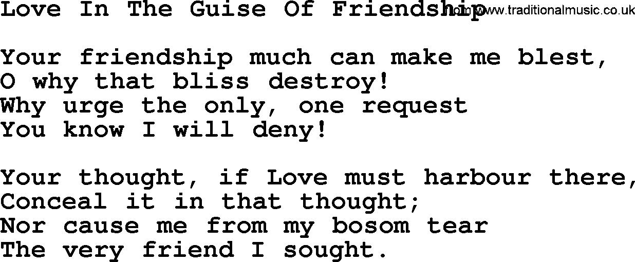 Robert Burns Songs & Lyrics: Love In The Guise Of Friendship
