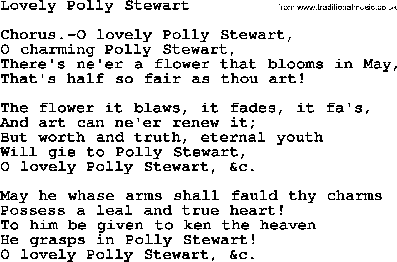 Robert Burns Songs & Lyrics: Lovely Polly Stewart