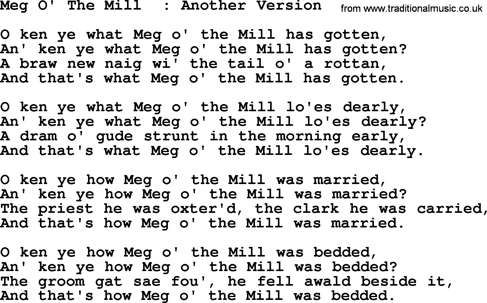 Robert Burns Songs & Lyrics: Meg O' The Mill Another Version
