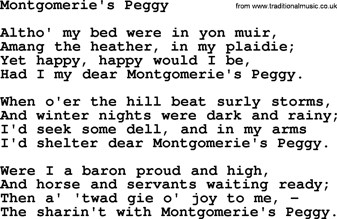 Robert Burns Songs & Lyrics: Montgomerie's Peggy