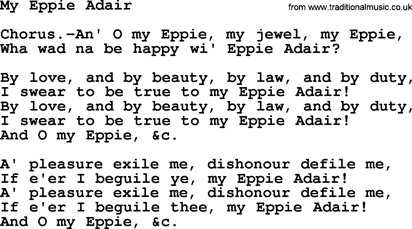 Robert Burns Songs & Lyrics: My Eppie Adair