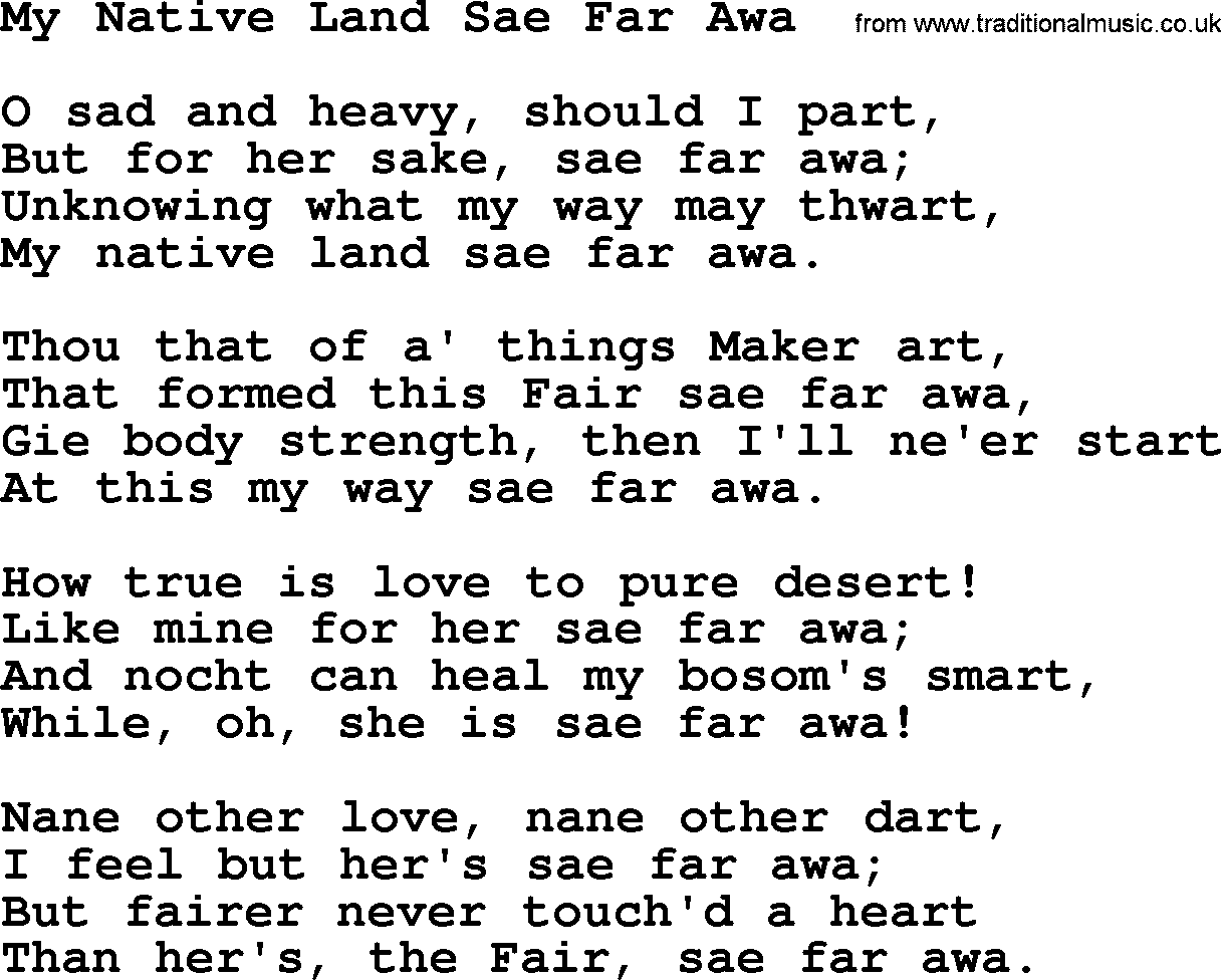 Robert Burns Songs & Lyrics: My Native Land Sae Far Awa