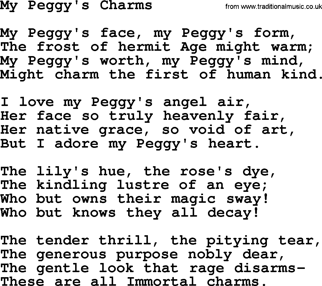 Robert Burns Songs & Lyrics: My Peggy's Charms