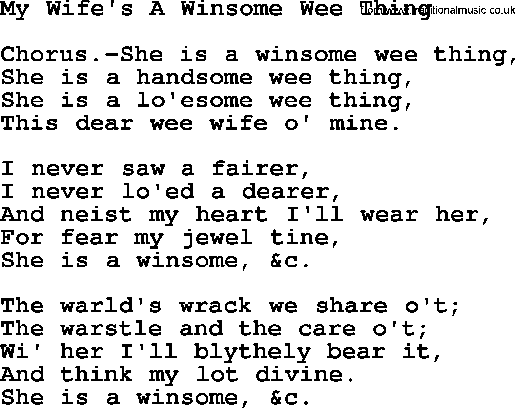 Robert Burns Songs & Lyrics: My Wife's A Winsome Wee Thing