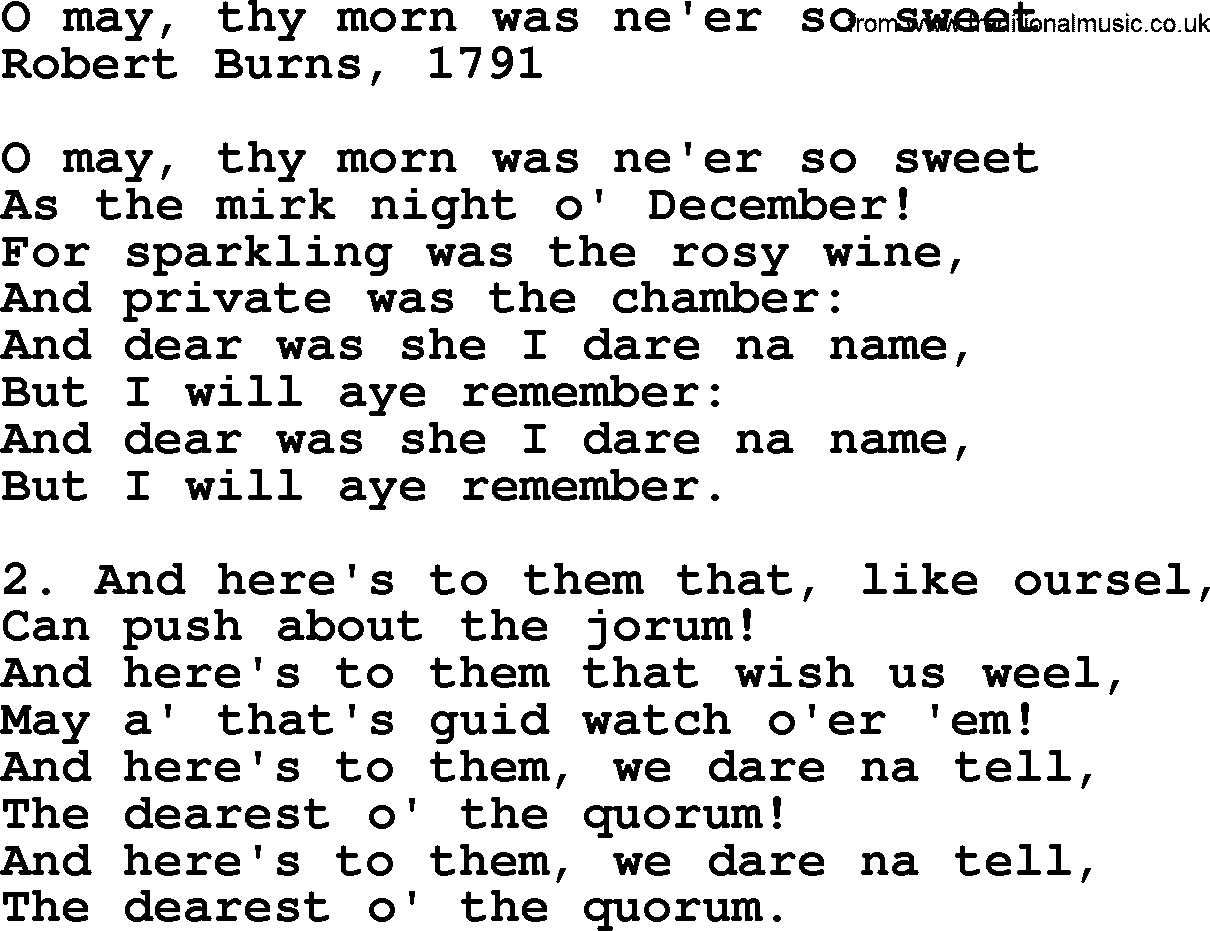Robert Burns Songs & Lyrics: O May, Thy Morn Was Ne'er So Sweet
