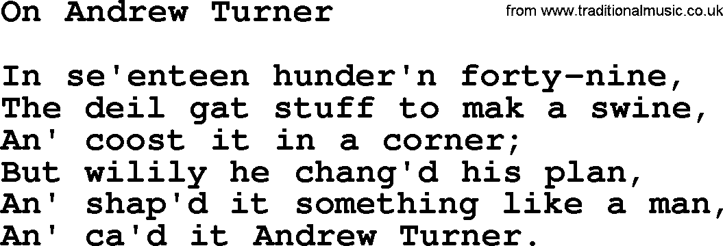 Robert Burns Songs & Lyrics: On Andrew Turner