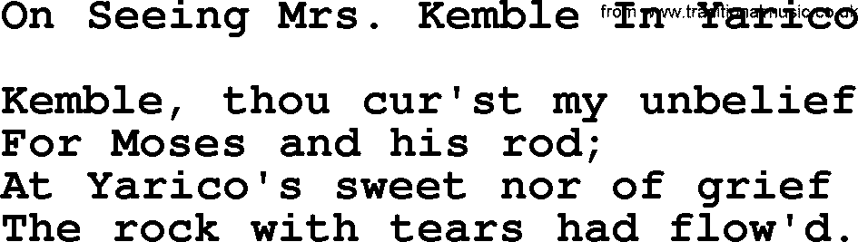 Robert Burns Songs & Lyrics: On Seeing Mrs. Kemble In Yarico