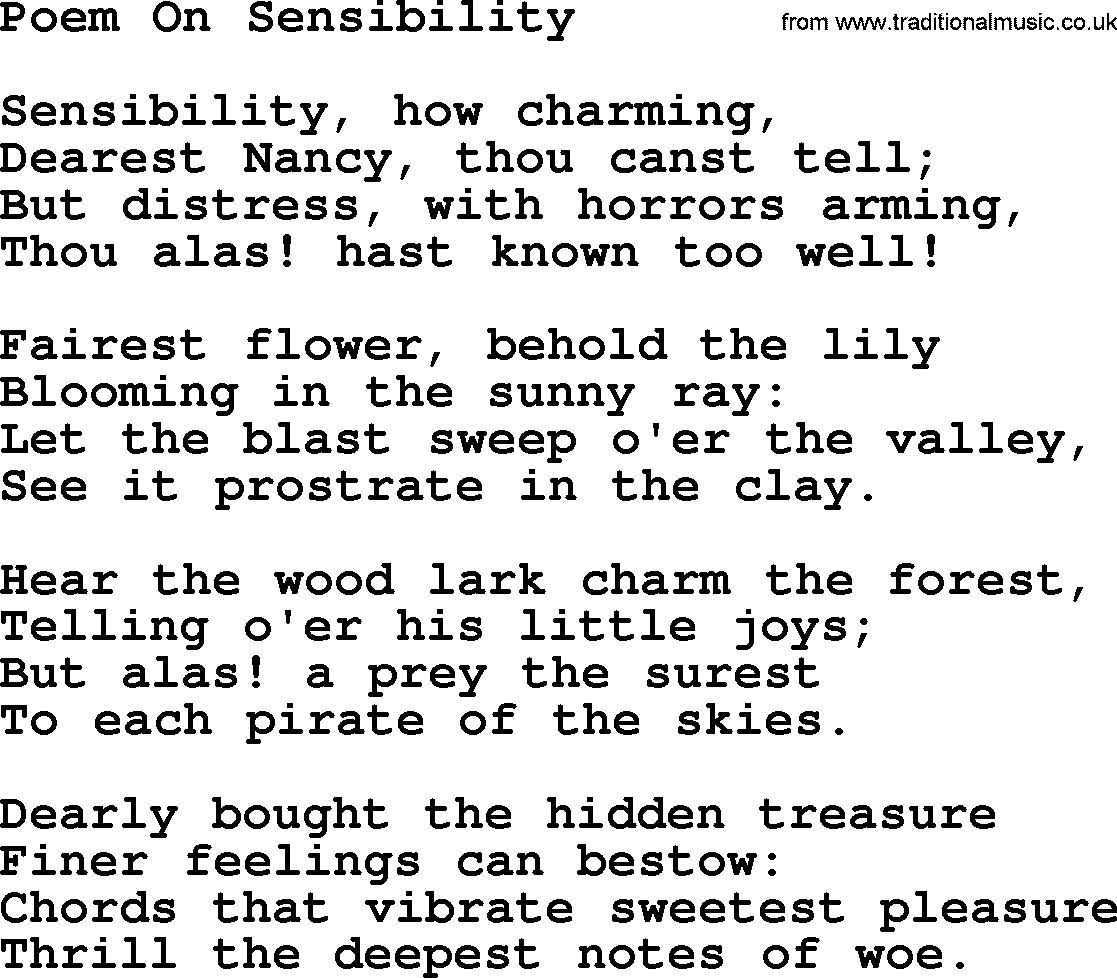 Robert Burns Songs & Lyrics: Poem On Sensibility