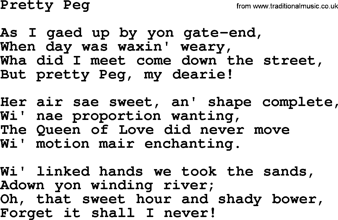 Robert Burns Songs & Lyrics: Pretty Peg