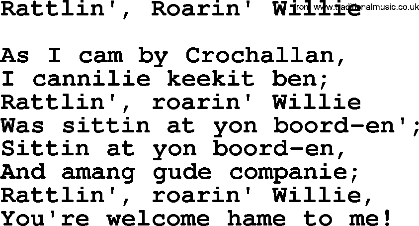 Robert Burns Songs & Lyrics: Rattlin', Roarin' Willie