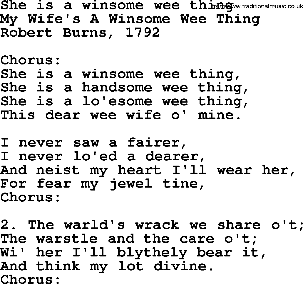 Robert Burns Songs & Lyrics: She Is A Winsome Wee Thing