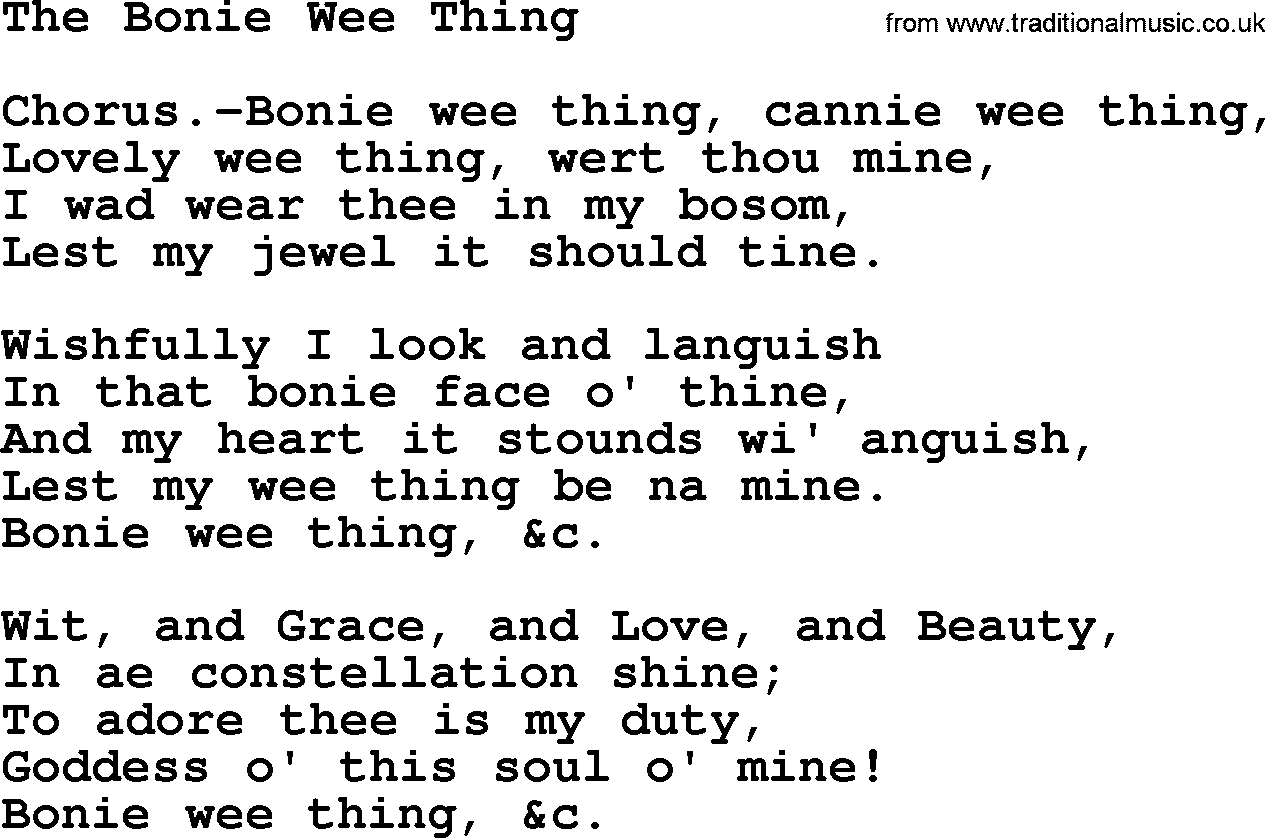 Robert Burns Songs & Lyrics: The Bonie Wee Thing