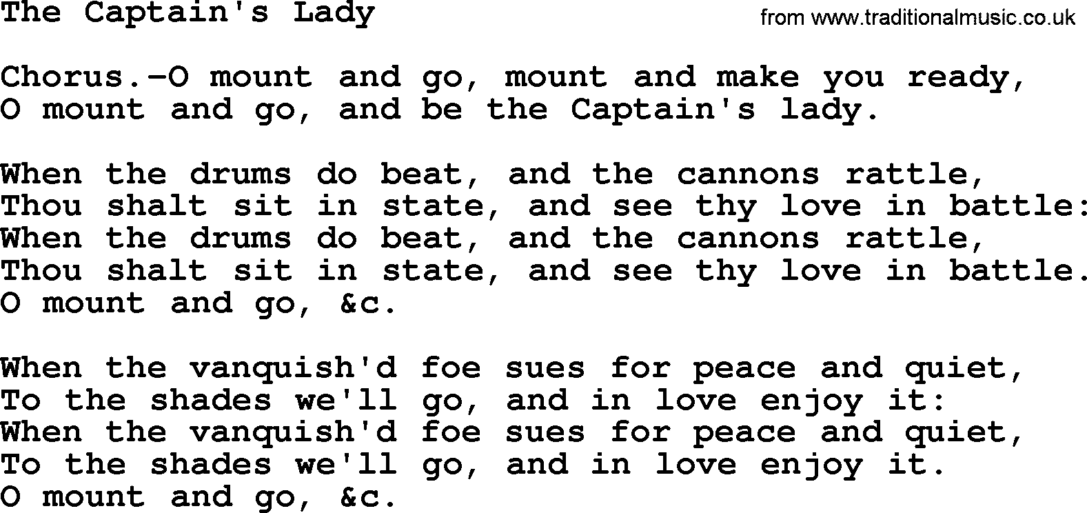 Robert Burns Songs & Lyrics: The Captain's Lady